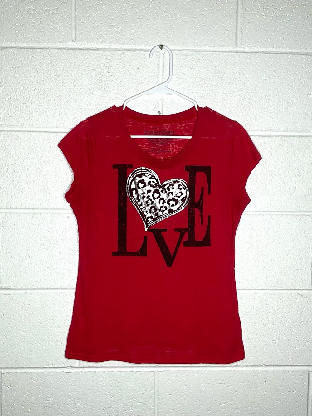 < Y2K Rocker Girl LOVE Leopard Print Heart Graphic Tee Size XXL >